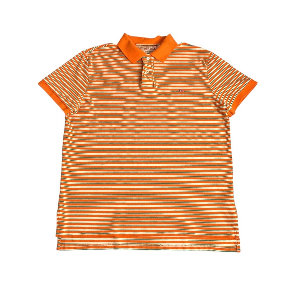 Polo Jeans Co Ralph Lauren Weathered Pique Polo Shirt Mens Large Orange Striped